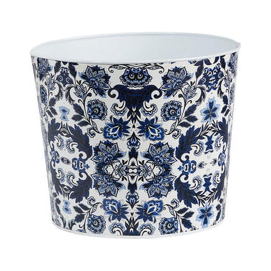 12" Oriental Blue and White Classic Round Metal Planter
