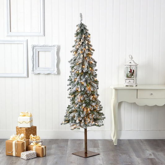 6' Flocked Alpine Xmas Tree with 200 Lights and 580 Tips