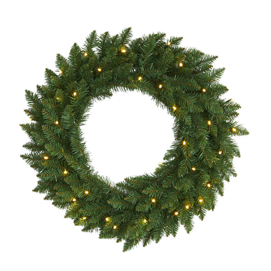 24" Green Pine Christmas Wreath with 35 Clear LED Lights