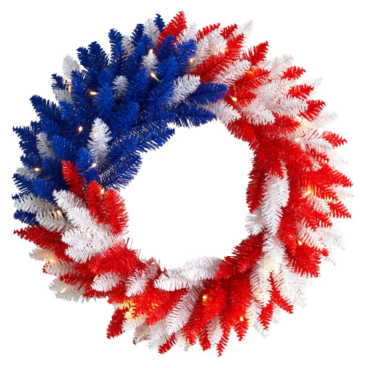 24" Patriotic Wreath with 35 LED Lights