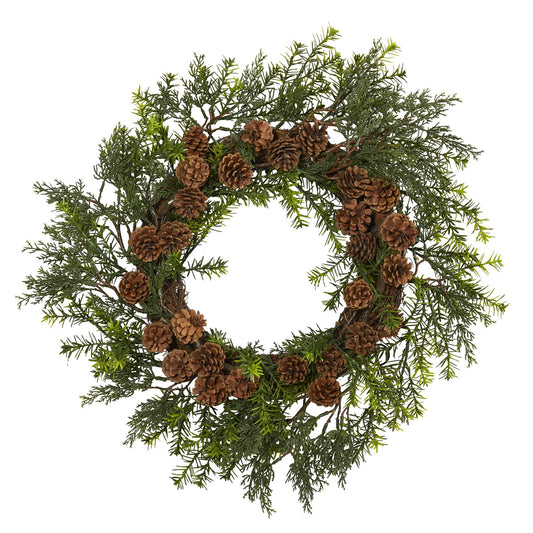 22" Cedar Grass and Pine Cone Wreath UV (Indoor/Outdoor)