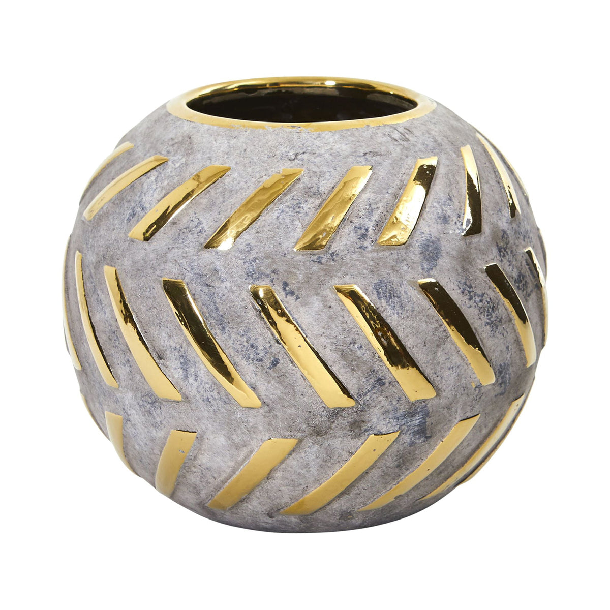 6" Regal Round Stone Vase with Gold Accents