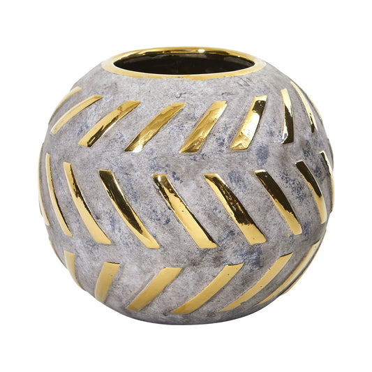 6" Regal Round Stone Vase with Gold Accents