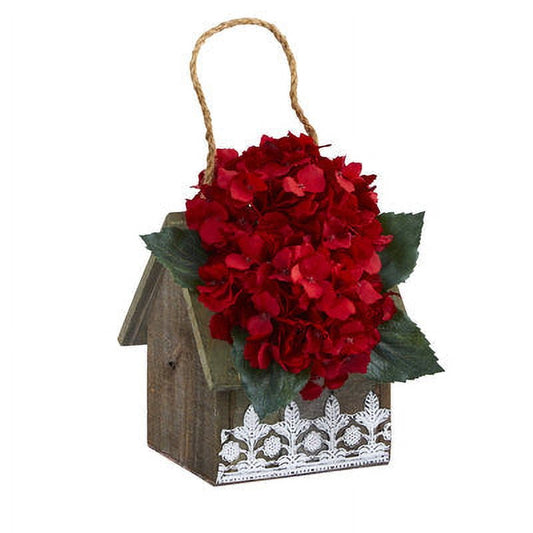 10" Hydrangea Arrangement in Hanging Design House Planter