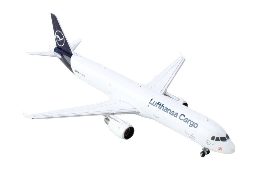 GeminiJets Airbus A321P2F Commercial Aircraft "Lufthansa Cargo" (D-AEUC) White with Blue Tail 1/400 Diecast Model Airplane by GeminiJets