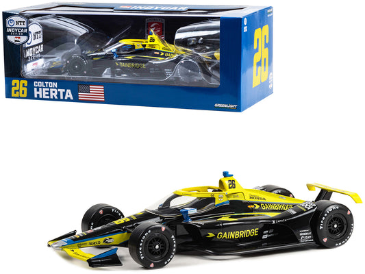 Greenlight Dallara IndyCar #26 Colton Herta "Gainbridge" Andretti Autosport "NTT IndyCar Series" (2023) 1/18 Diecast Model Car by Greenlight