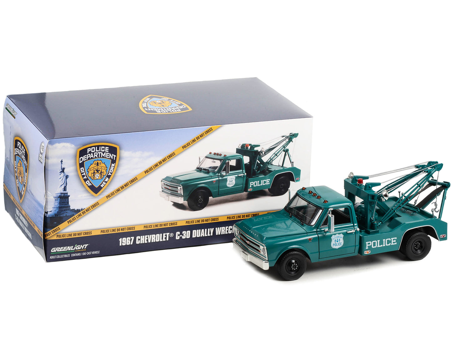 Greenlight 1967 Chevrolet C-30 Dually Wrecker Tow Truck Green "NYPD (New York City Police Department)" 1/18 Diecast Car Model by Greenlight