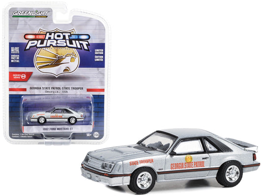Greenlight 1982 Ford Mustang GT Silver Metallic "Georgia State Patrol State Trooper" "Hot Pursuit" Series 44 1/64 Diecast Model Car by Greenlight