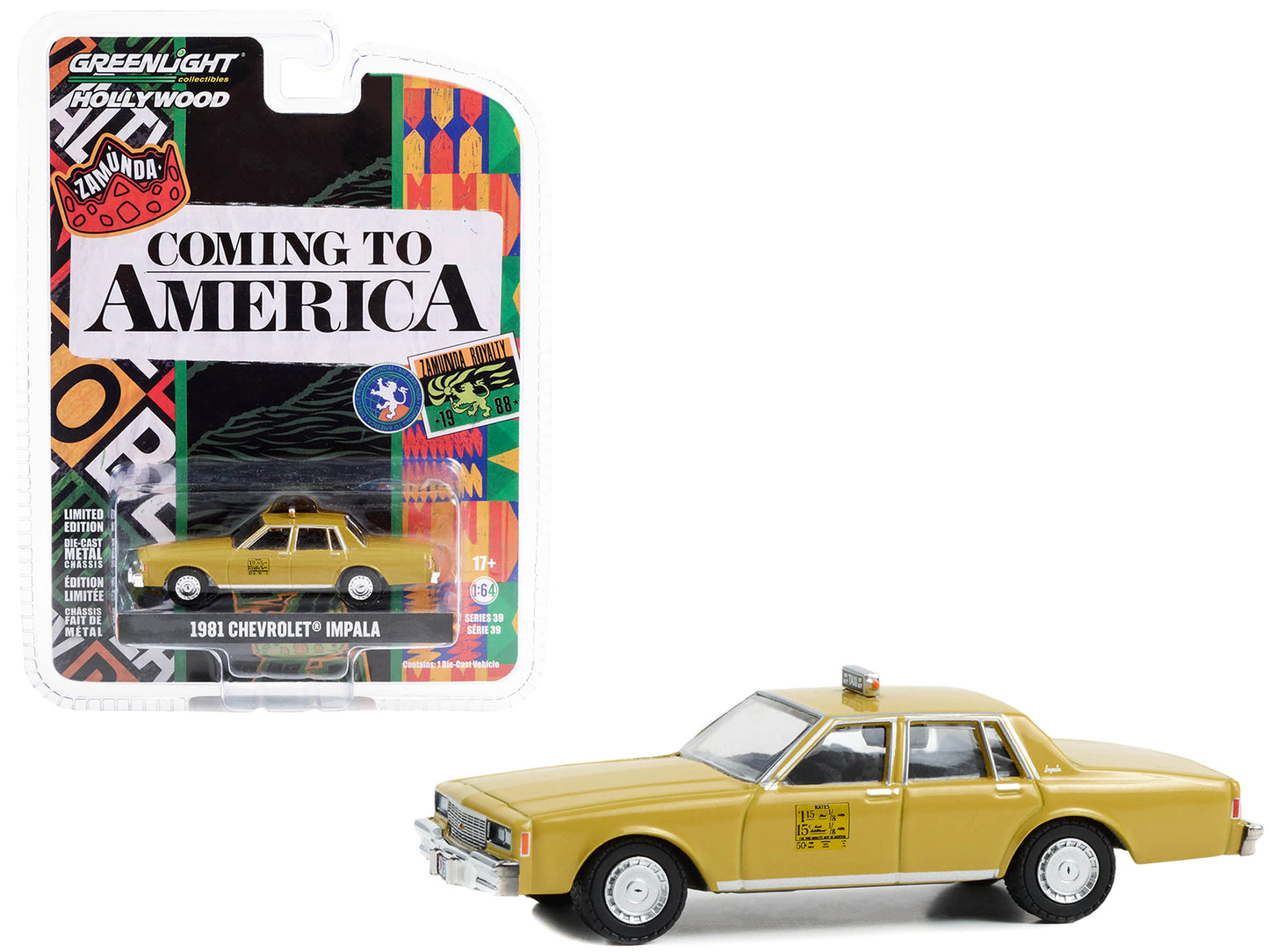 Greenlight 1981 Chevrolet Impala Taxi Yellow "Coming to America" (1988) Movie "Hollywood Series" Release 39 1/64 Diecast Model Car by Greenlight