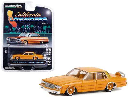 Greenlight 1990 Chevrolet Caprice Classic Custom Kandy Orange Metallic with Orange Interior "California Lowriders" Series 2 1/64 Diecast Model Car by Greenlight