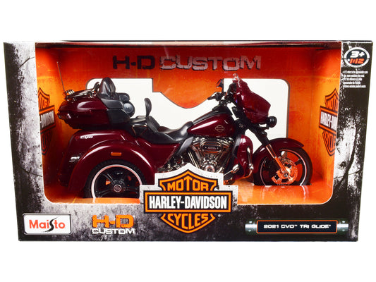 Maisto 2021 Harley Davidson CVO Tri Glide Motorcycle Dark Red Metallic "H-D Custom" 1/12 Diecast Model Car by Maisto