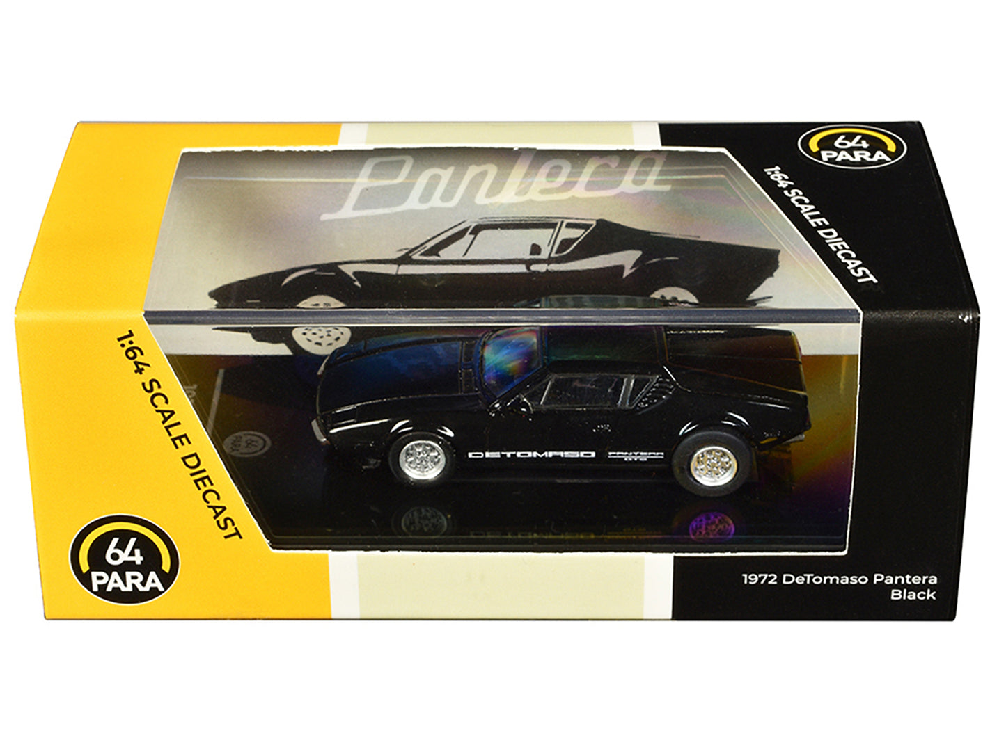 Paragon 1972 De Tomaso Pantera Black 1/64 Diecast Model Car by Paragon Models